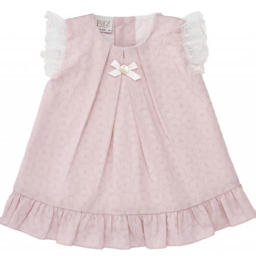 PAZ RODRIGUEZ VESTIDO JAQUARD MECER  COLOR ROSA PALO 