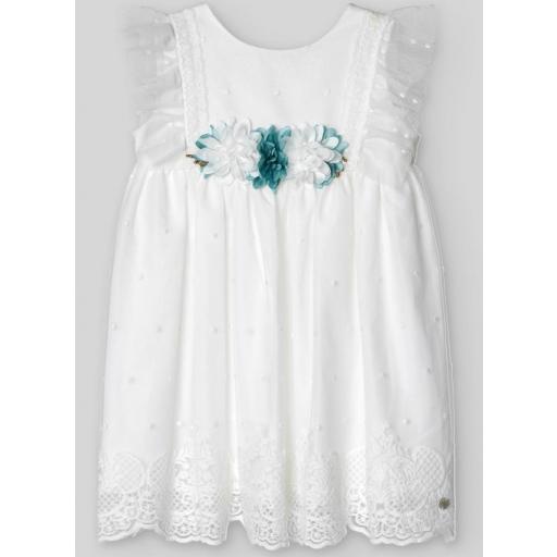 PAZ RODRIGUEZ  VESTIDO INFANTIL TULL BORDADO CEREMONIA C/ENTREDOS