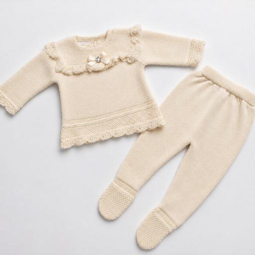 ​PAZ RODRIGUEZ JUBOM + POLAINA ALG MERCERIZADO NIÑA PAZV COLOR BEIGE CHAMPAGNE REF 003-121260+121261 [0]