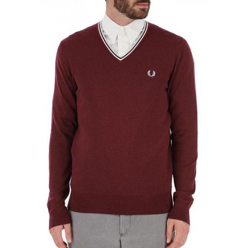 FRED PERRY K9600 CLASSIC V-NECK SWEATER BURGUNDY  [1]