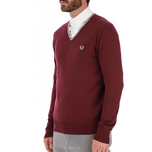 FRED PERRY K9600 CLASSIC V-NECK SWEATER BURGUNDY  [2]
