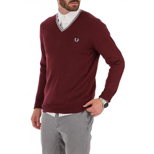 FRED PERRY K9600 CLASSIC V-NECK SWEATER BURGUNDY  [4]