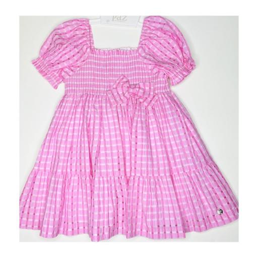 PAZ RODRIGUEZ VESTIDO INFANTIL CUADROD COLECCION FLOWERS REF 004-151580 COLOR ROSA FUERTE