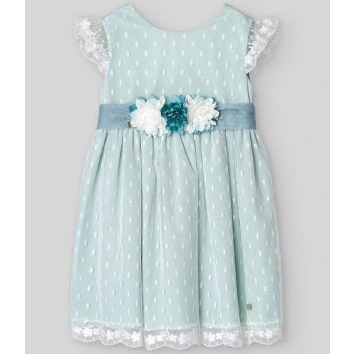 PAZ RODRIGUEZ VESTIDO INFANTIL TULL  C/PUNTILLA CEREMONIA REF 004-151390 COLOR VERDE AGUA/CRUDO [0]