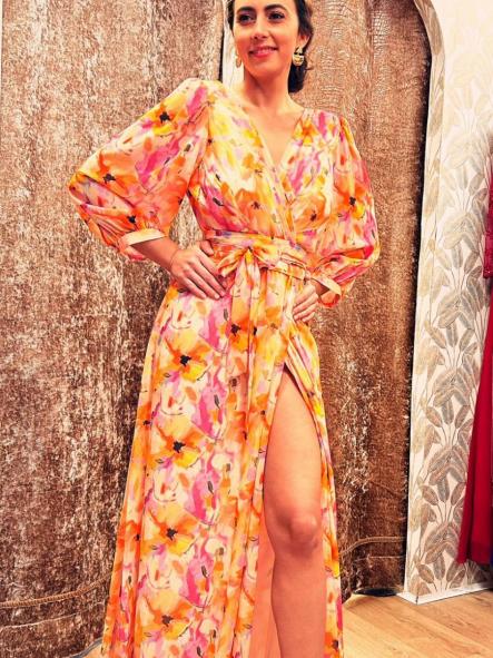 VESTIDO DE FIESTA LARGO.ESTAMPADO.