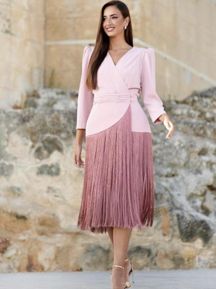 VESTIDO MIDI DE FLECOS. CINTURON DE FLECOS DESMONTABLE. [0]