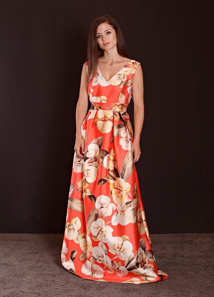 VESTIDO LARGO DE MIKADO.