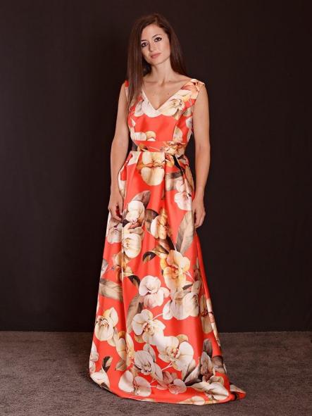 VESTIDO LARGO DE MIKADO. [0]