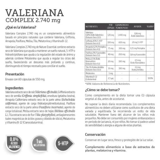 Valeriana (complex) 2740 mg. 60 capsulas. [3]