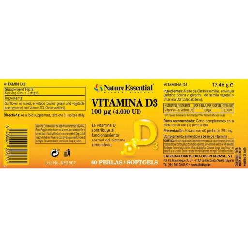 Vitamina D3 100 mcg. (4000 U.I) 60 perlas [1]