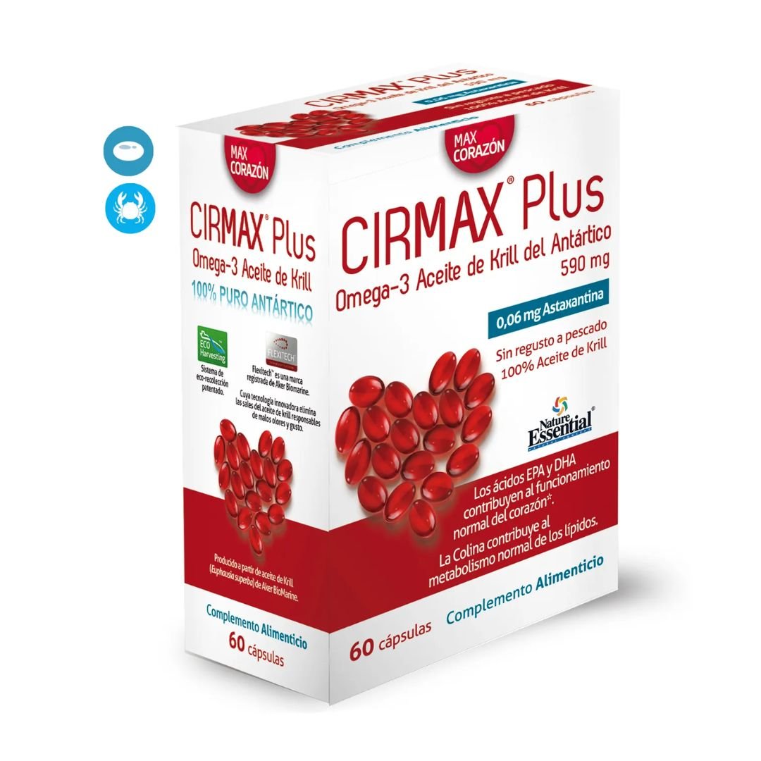 Envase de CIRMAX Aceite de Krill 590 mg de FvDirect, suplemento natural con omega 3, fosfolípidos y astaxantina