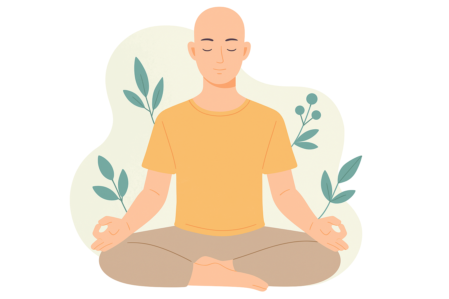 Ejercicio de relajación jacobson en postura meditativa rodeado de elementos naturales