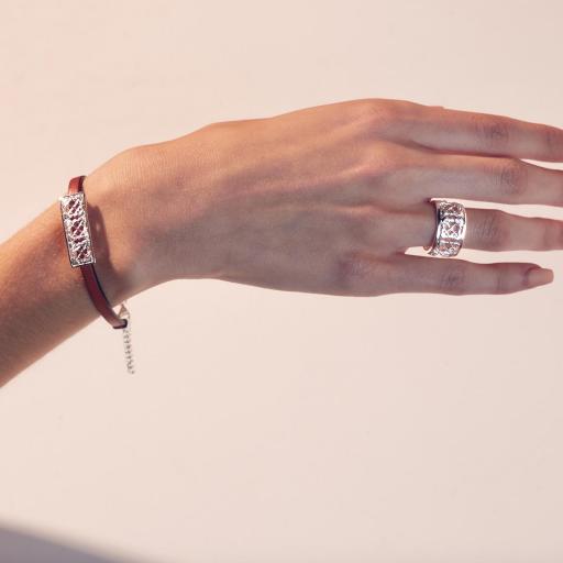 PULSERA DE PLATA Y CUERO TRAMA [1]