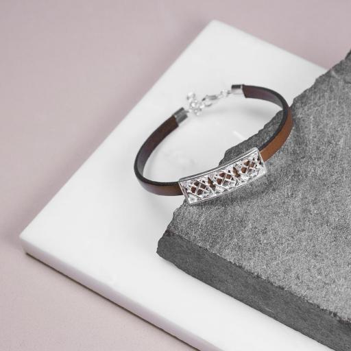 PULSERA DE PLATA Y CUERO TRAMA [0]