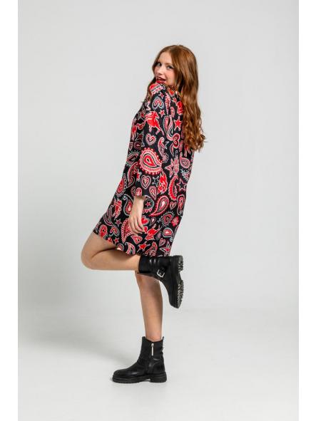 Vestido Cuello Redondo Corte A De Estampado Paisley Cachemir Negro - Alma Libre de la marca lolina [1]