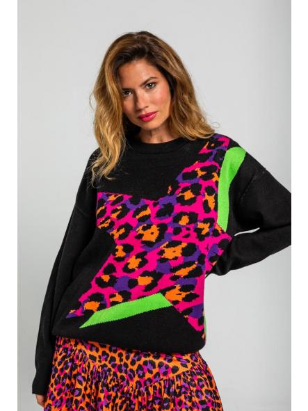 Suéter Oversize De Estampado De Estrellas Con Animal Print - Shiny Girl de la marca lolina [1]