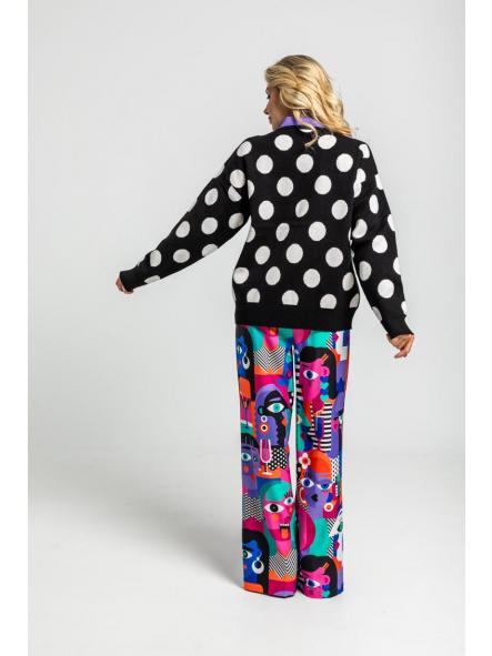 Suéter Oversize De Estampado De Topos Monocromático Blanco Y Negro - Guapa de la marca lolina [1]