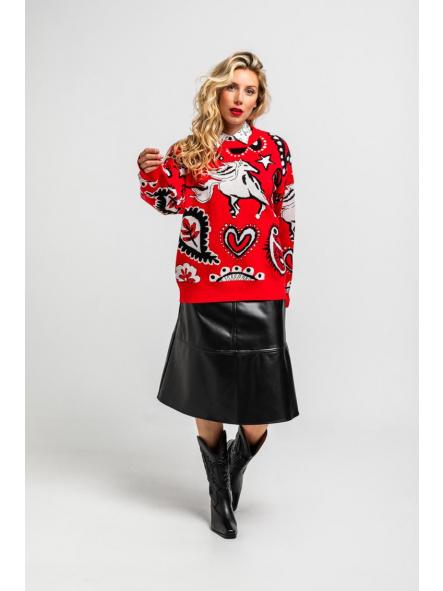 Suéter Oversize De Estampado Paisley Cachemir Rojo - Alma Libre de la marca lolina [1]