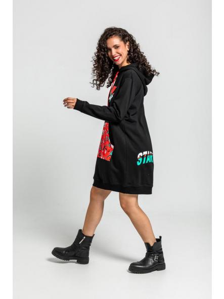 Vestido Sudadera Negro Con Estampado De Bowie Con Rayo Y Ojo de la marca lolina [2]
