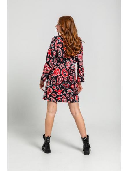 Vestido Cuello Redondo Corte A De Estampado Paisley Cachemir Negro - Alma Libre de la marca lolina [2]