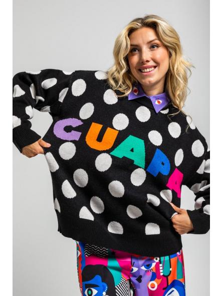 Suéter Oversize De Estampado De Topos Monocromático Blanco Y Negro - Guapa de la marca lolina [2]