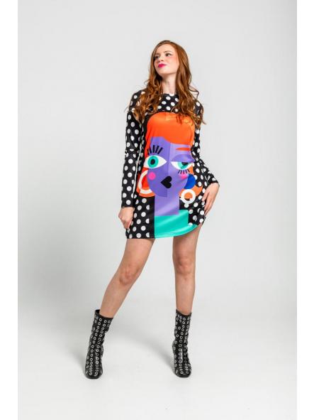 Vestido Mini De Estampado De Topos Monocromático Blanco Y Negro - Guapa de la marca lolina [3]