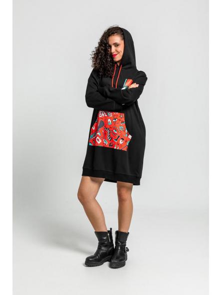 Vestido Sudadera Negro Con Estampado De Bowie Con Rayo Y Ojo de la marca lolina [3]