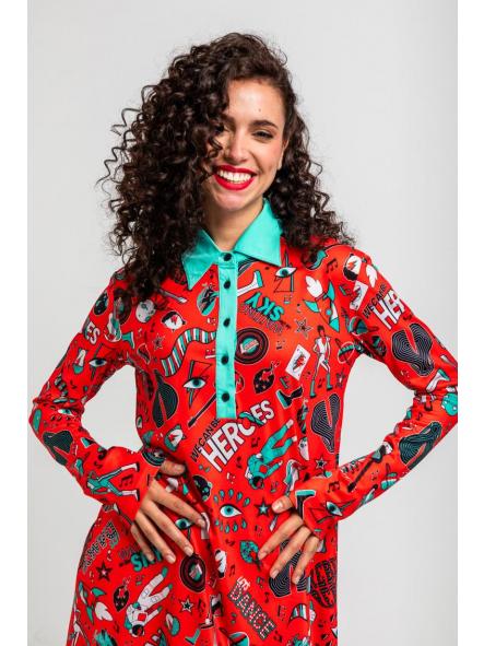 Vestido Polo Rojo De Estampado Bowie - We Can Be Heroes de la marca lolina [3]