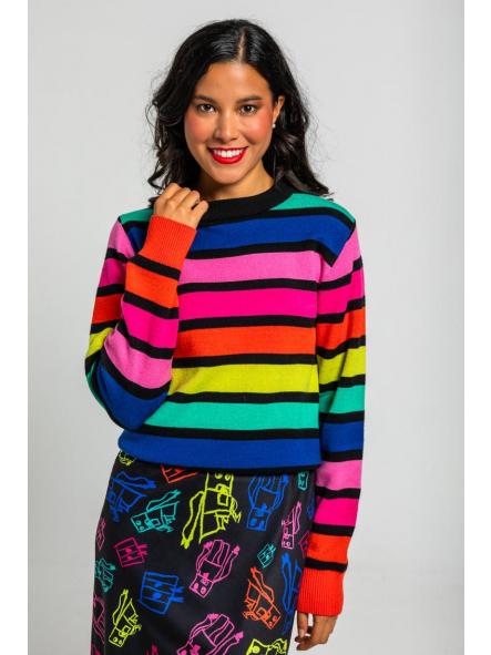 Suéter Ajustado De Garabatos De Robots Multicolor - We Are Connected de la marca lolina