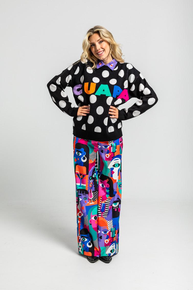 Suéter Oversize De Estampado De Topos Monocromático Blanco Y Negro - Guapa de la marca lolina