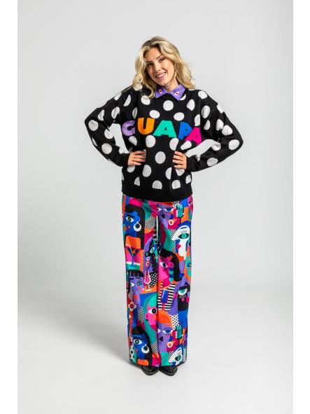 Suéter Oversize De Estampado De Topos Monocromático Blanco Y Negro - Guapa de la marca lolina