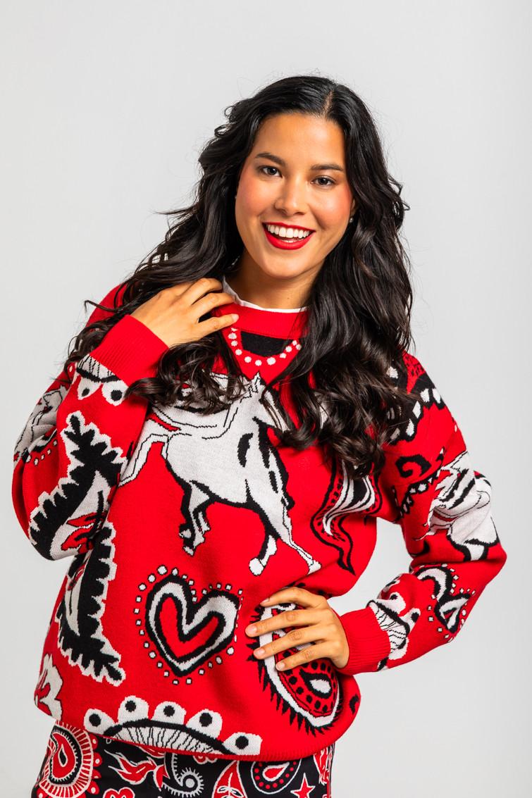 Suéter Oversize De Estampado Paisley Cachemir Rojo - Alma Libre de la marca lolina