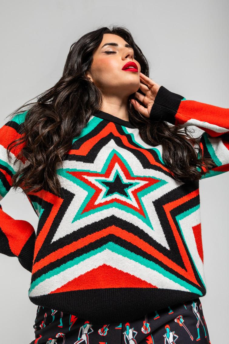 Suéter Sencillo Tejido De Estampado De Estrellas Bowie - Starwoman de la marca lolina