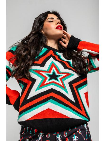 Suéter Sencillo Tejido De Estampado De Estrellas Bowie - Starwoman de la marca lolina