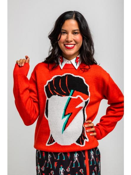 Suéter Sencillo Tejido Rojo Con Estampado Bowie - Let's Dance de la marca lolina