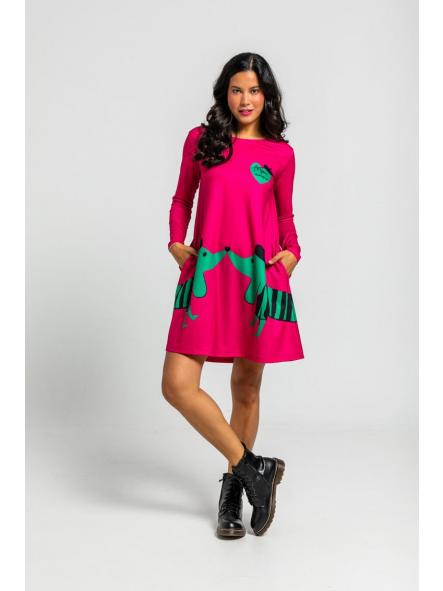 Vestido Corte A De Estampado De Perritos Fuscia Y Verde - Más Rara Que Un Perro Verde de la marca lolina [0]