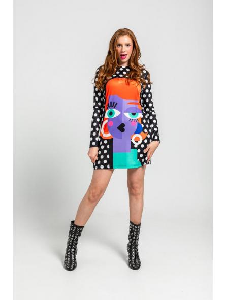 Vestido Mini De Estampado De Topos Monocromático Blanco Y Negro - Guapa de la marca lolina