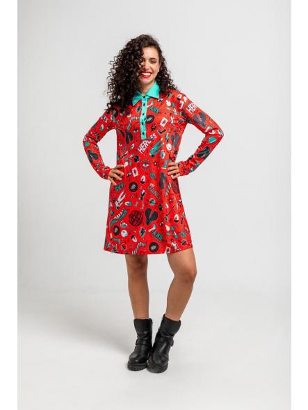 Vestido Polo Rojo De Estampado Bowie - We Can Be Heroes de la marca lolina