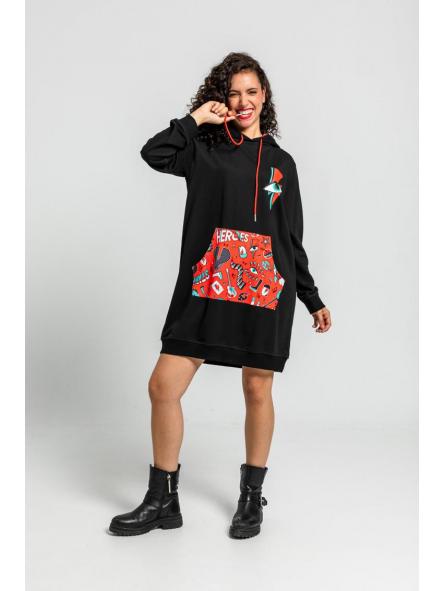Vestido Sudadera Negro Con Estampado De Bowie Con Rayo Y Ojo de la marca lolina