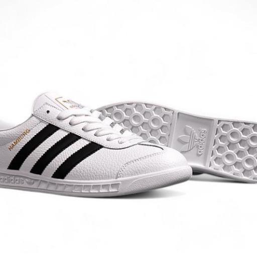 Adidas Hamburg Blanco con Líneas Negras – Zapatillas Retro de Ante y Suela Goma [2]