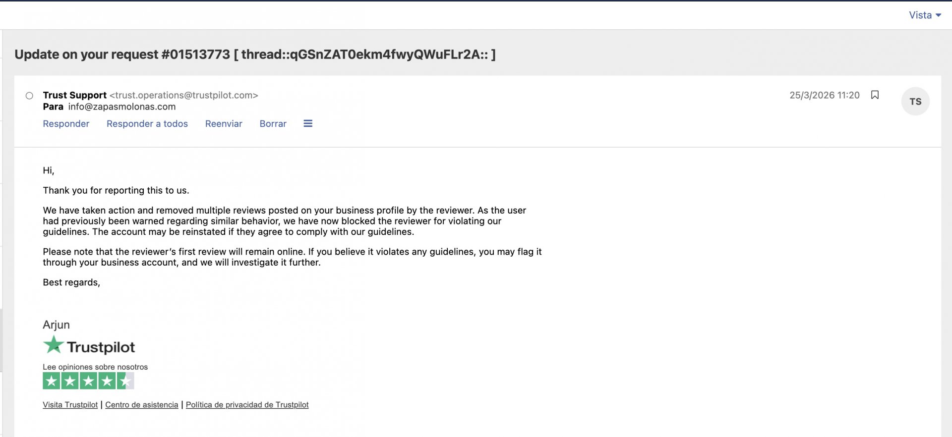 Usuario bloqueado Trustpilot comportamiento fraudulento