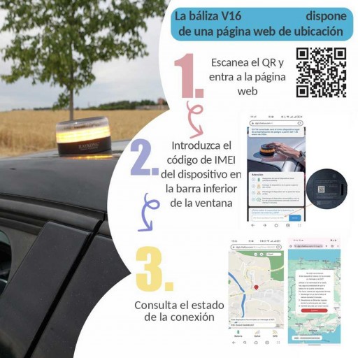 Baliza V16 | 2ª GENERACION Geolocalización DGT 3.0 | Luz Emergencia Coche Homologado DGT |SIM y Datos Pagados hasta 2038 [1]