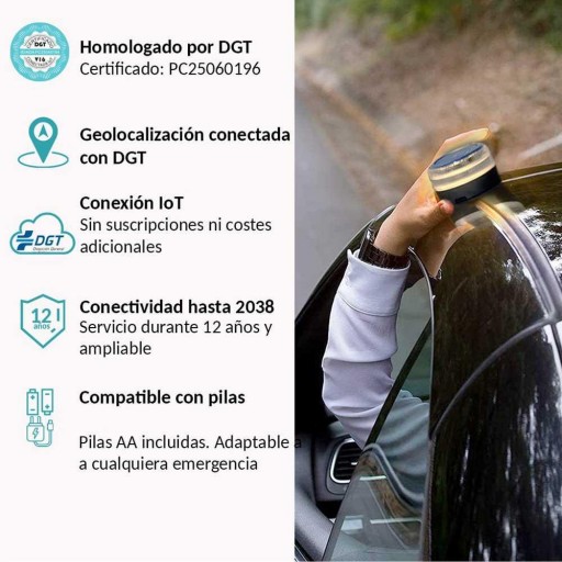 Baliza V16 | 2ª GENERACION Geolocalización DGT 3.0 | Luz Emergencia Coche Homologado DGT |SIM y Datos Pagados hasta 2038 [2]