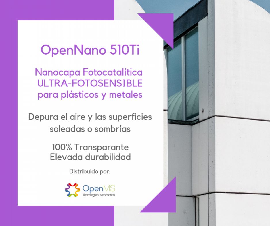 OpenNANO 510Ti Nanocapa ultra-fotosensible descontaminante fotocatalítica para plásticos y metales, 1 LITRO