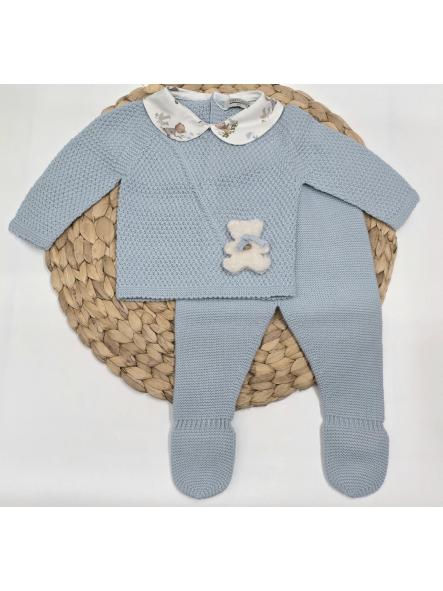 Conjunto bebé polaina Teddy en Azul empolvado de Pangasa.