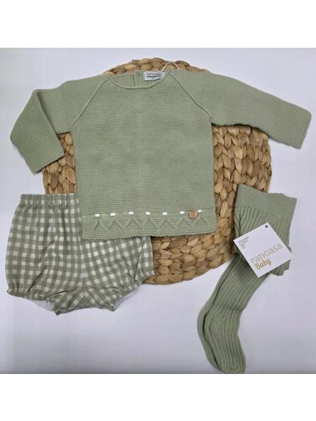 Conjunto bebé ranita Leaves en verde hoja de Pangasa.