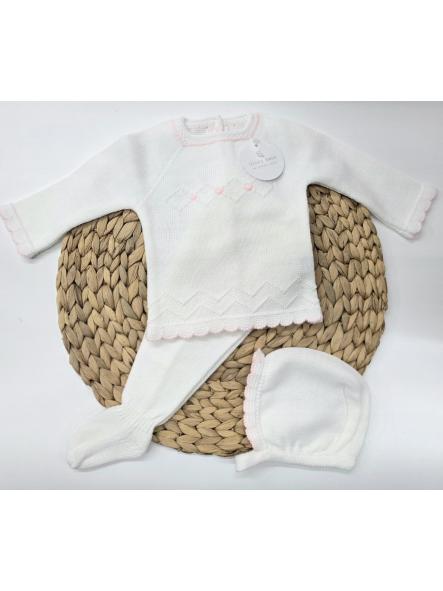 Conjunto 3 piezas polaina Blanco/Rosa de Gory bebé.
