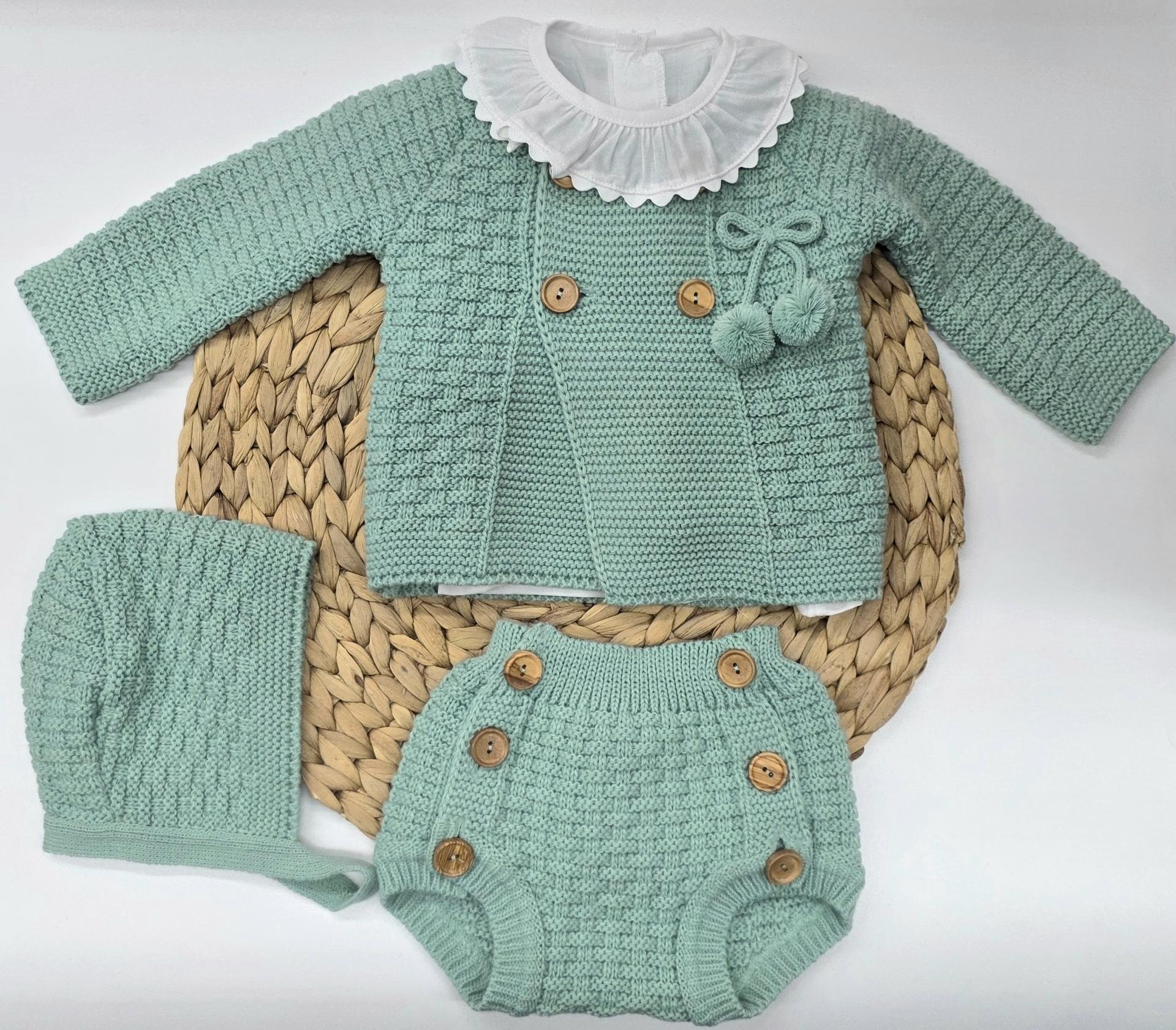 Conjunto 4 piezas bebé con  ranita  verde agua  de Glory bebé.