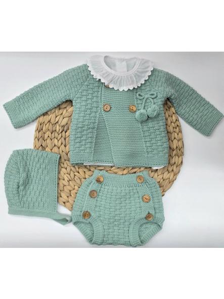 Conjunto 4 piezas bebé con  ranita  verde agua  de Glory bebé.