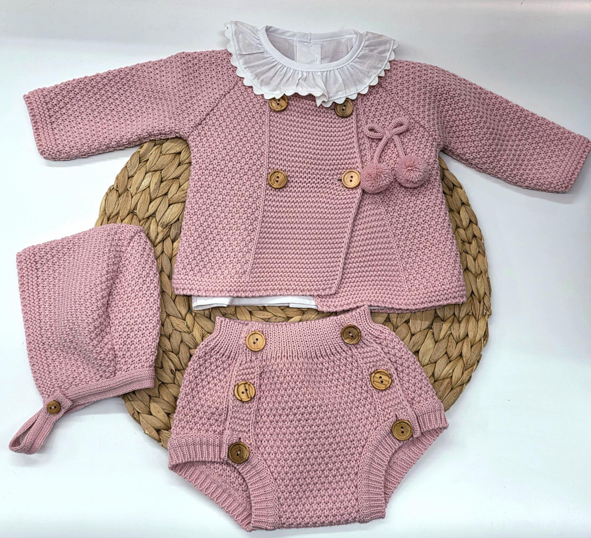 Conjunto 4 piezas bebé con  ranita  Rosa Empolvado  de Glory bebé.